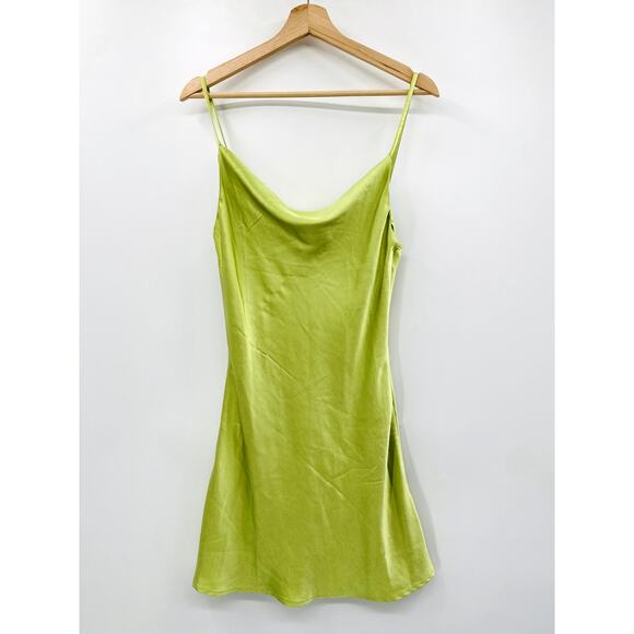 12th Tribe Size S Lime Green satin slip dress - Picture 2 of 5